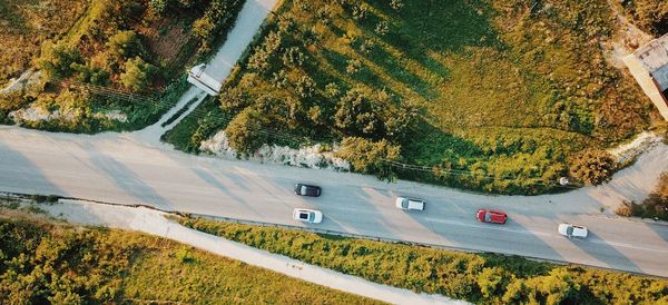 High angle view of cars on road