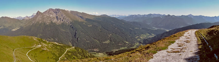 Panoramic view of mountain range against sky