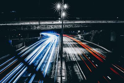 Light trails on road at night