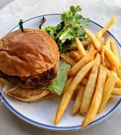 Close-up of burger on plate