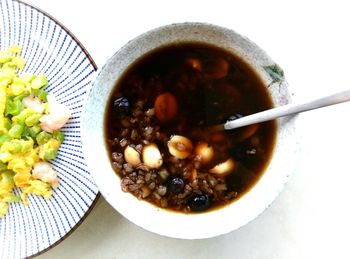 High angle view of food in plate