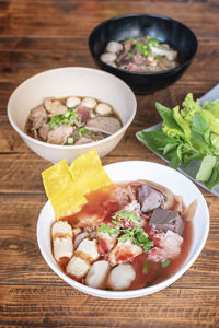 High angle view of food in bowl on table