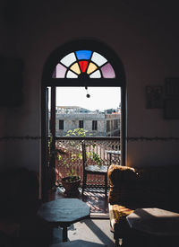 Building seen through glass window