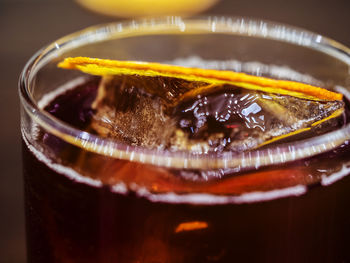 High angle view of drink on table