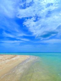 Scenic view of beach against cloudy sky