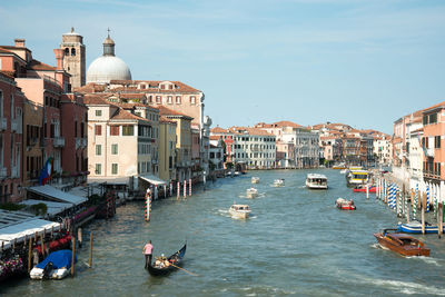 View of boats in city