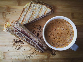 High angle view of breakfast on table