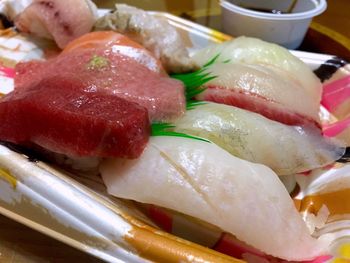 Close-up of raw fish served in plate