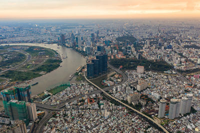 High angle view of buildings in city