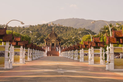 View of temple against buildings