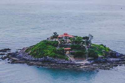 High angle view of building by sea