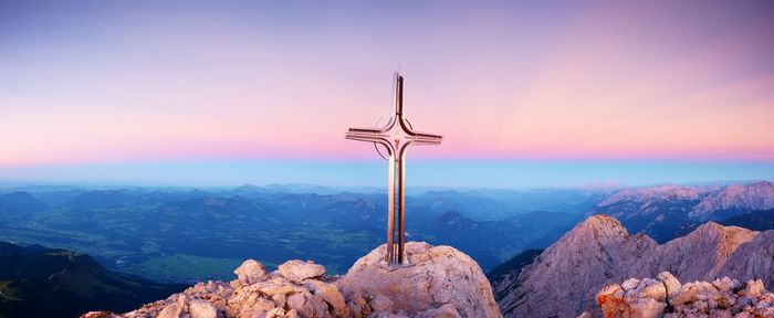 Scenic view of mountains against sky during sunset