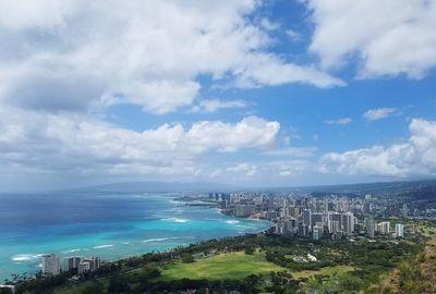 Scenic view of sea against cloudy sky