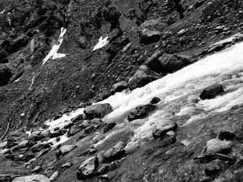 Aerial view of snow covered rock