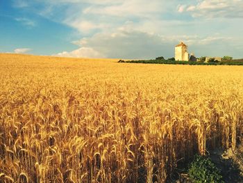 Scenic view of field against cloudy sky