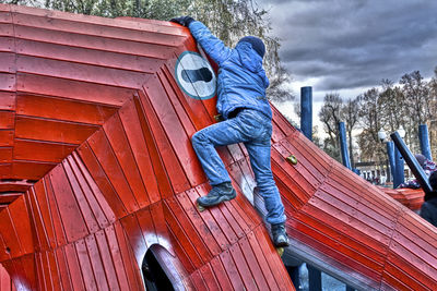 Low section of man on building