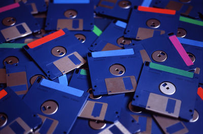 Full frame shot of blue floppy disks