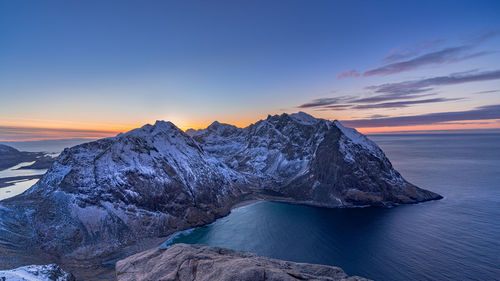 A beautiful view of the setting sun from ryten in lofoten