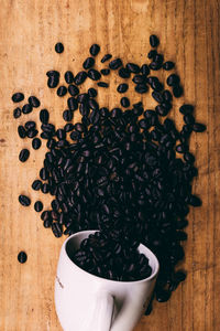 High angle view of coffee beans on table