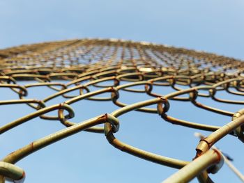 Low angle view of fence against clear sky