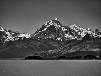 Scenic view of snowcapped mountains against sky during winter