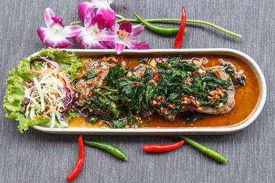 High angle view of vegetables on table