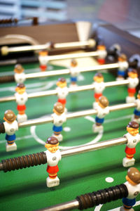 High angle view of foosball