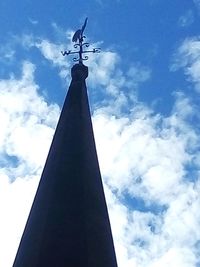 Low angle view of weather vane against building