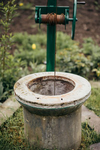 Close-up of faucet in backyard