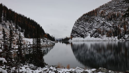 Calm dark lake in winterwonderland 