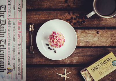 High angle view of breakfast on table