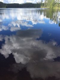 Reflection of trees in lake against sky