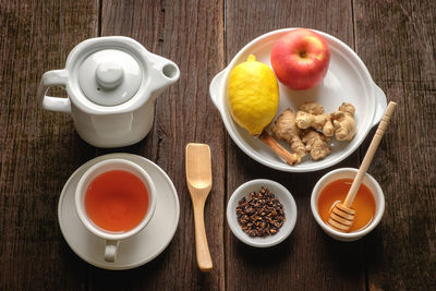 Directly above shot of breakfast on table