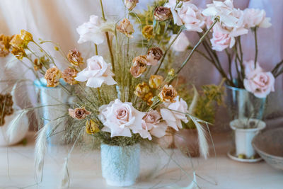 Close-up of white pink flowers bouquet