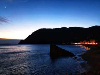 Scenic view of sea against clear sky at sunset