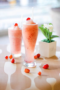 Close-up of drink served on table