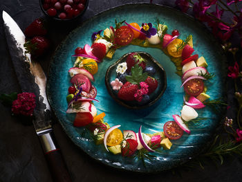 High angle view of food on table