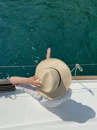 High angle view of hat on boat