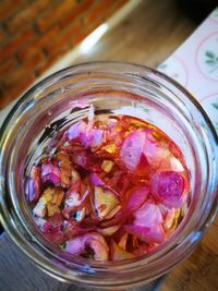 Close-up of food in jar on table