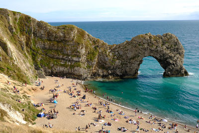 High angle view of people on beach