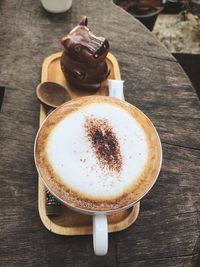 High angle view of coffee on table