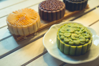 Close-up of colorful sweet food on table