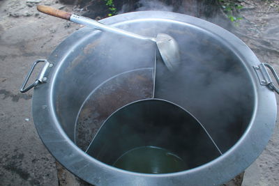 High angle view of meat in container