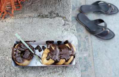 High angle view of chocolate in container