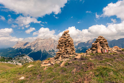 Rock formations on landscape against sky