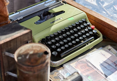 High angle view of old keyboard on table