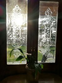 Close-up of illuminated window at home