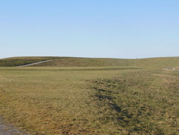 Scenic view of field against clear sky