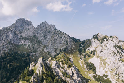 Panoramic view of rocky mountains against sky in the bavarian alps, germany