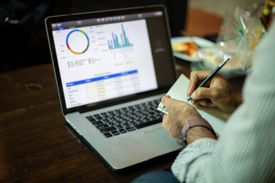 Close-up of hand using laptop on table